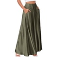 thumbnail image 1 of YTCAMLO Satin Womens Maxi Skirts Casual A Line Skirt for Office Wedding Party Flowy Long Skirts with Pockets Spring Summer Flared Skirt, Army Green S, 1 of 2