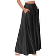 thumbnail image 1 of YTCAMLO Satin Womens Maxi Skirts Casual A Line Skirt for Office Wedding Party Flowy Long Skirts with Pockets Spring Summer Flared Skirt, Black M, 1 of 4
