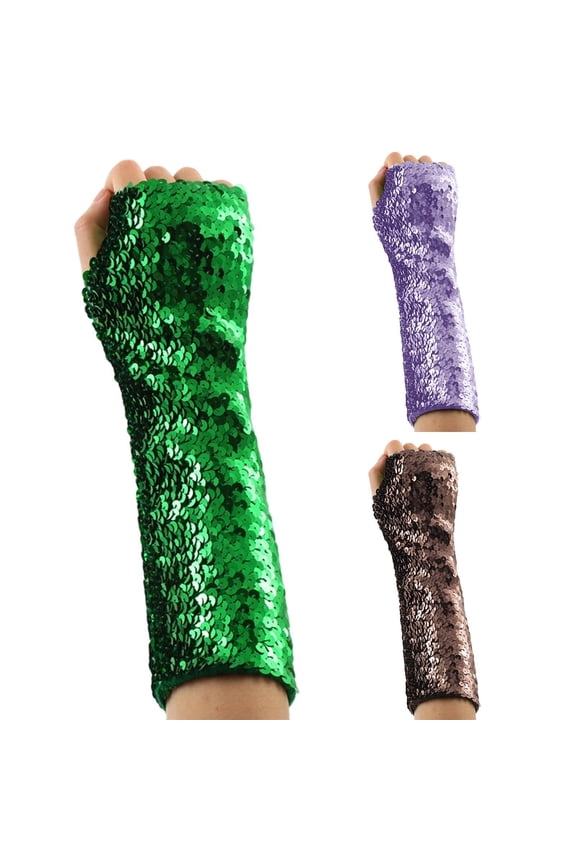 Sequin Long Gloves for Women Fashion Carnival Fingerless Gloves Costume Gloves Ealstic Glitter Gloves Wedding Evening, A