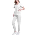 thumbnail image 1 of YTCAMLO Short Sleeve Scrubs for Women Classic V Neck Scrub Top Drawstring Jogger Scrub Pants Multi-pocket Baggy Nursing Scrubs Set, 1 of 6