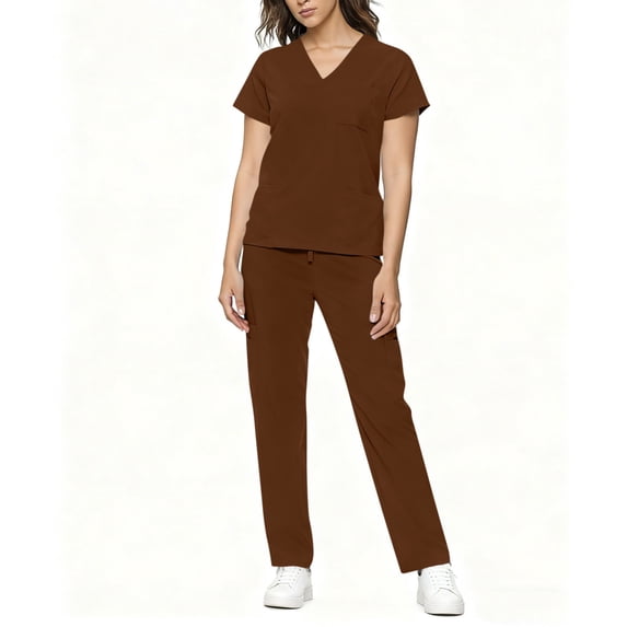 YTCAMLO Short Sleeve Scrubs for Women Quick Drying Solid Color Scrub Top Straight Leg Pants with Pockets Cool Stretch Scrub Set