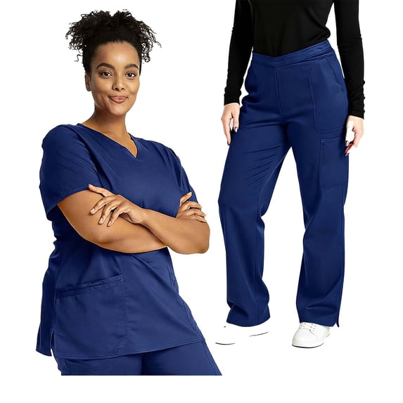 YTCAMLO Short Sleeve Scrubs for Women V Neck Scrub Top and Elastic Waist Cargo Pants for Nursing Uniforms Breathable Scrub Set Workwear