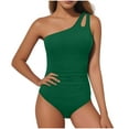 thumbnail image 1 of YTCAMLO Sleeveless One Shoulder Women's One Piece Swimsuit Trendy Solid Color Tummy Control Bathing Suits Full Coverage Cutout Swimwear, Army Green L, 1 of 5