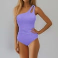 thumbnail image 1 of YTCAMLO Sleeveless One Shoulder Women's One Piece Swimsuit Trendy Solid Color Tummy Control Bathing Suits Full Coverage Cutout Swimwear, Purple M, 1 of 4