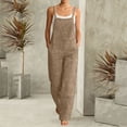 thumbnail image 1 of YTCAMLO Sleeveless Overalls for Women Summer Trendy Square Neck Wide Leg Long Pant Jumpsuits Loose Fit Button Rompers With Pockets, Khaki XL, 1 of 7