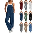 thumbnail image 1 of YTCAMLO Sleeveless Overalls for Women Summer Trendy Square Neck Wide Leg Long Pant Jumpsuits Loose Fit Button Rompers With Pockets, Sky Blue S, 1 of 7