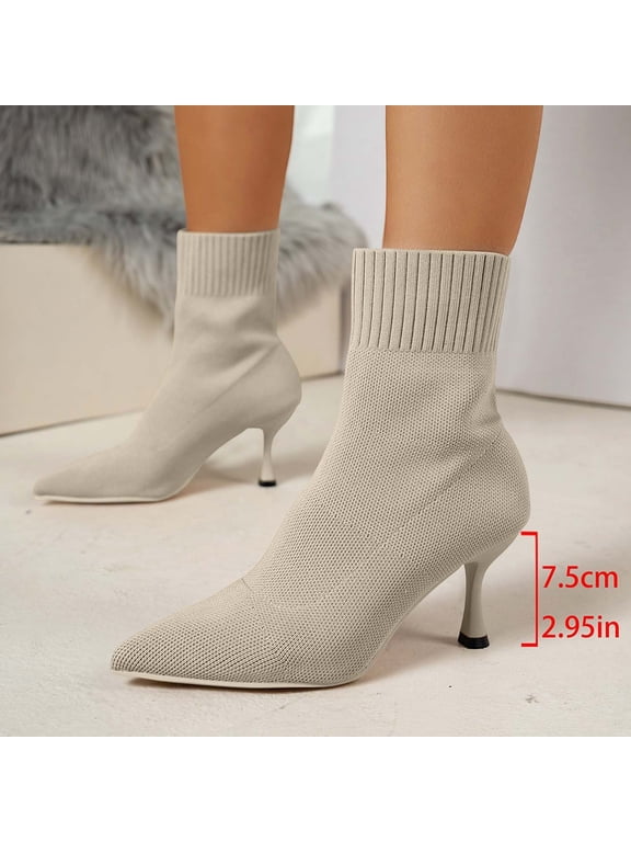 Sock Ankle Boots for Women Fashion Sexy Pointed Toe High Heels Warm Comfort Mid Calf Winter Booties for Office Wedding