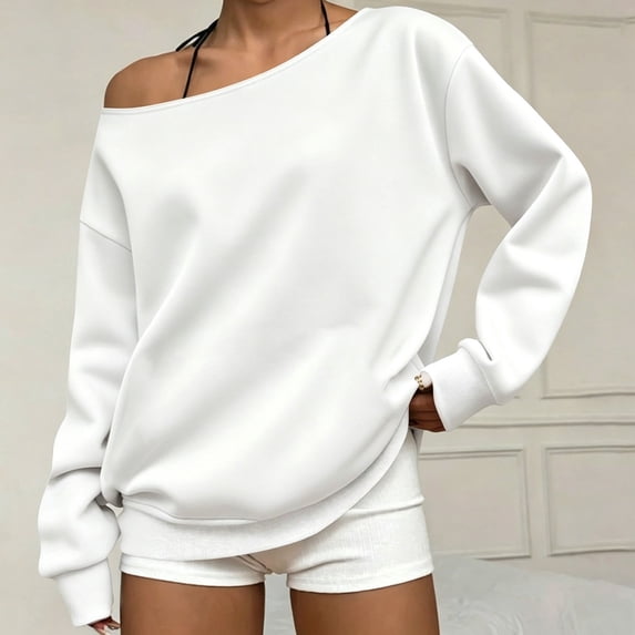 YTCAMLO Soft Womens One Shoulder Sweatshirt Y2K Trendy Long Sleeve Shirts Oversized Sweater Tops Lightweight Loose Fit Tunic Tops