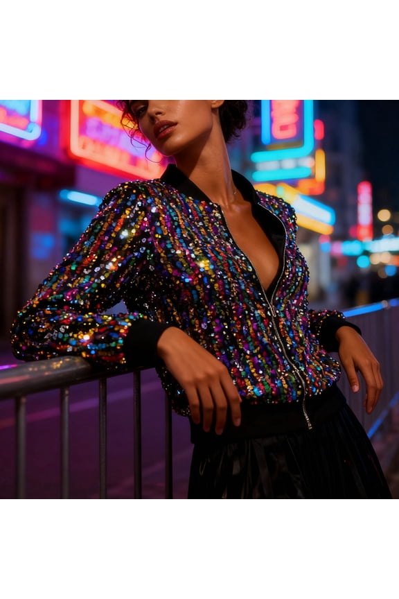 Sparkly Sequin Blazer for Women Fashion Glitter Open Front Blazer Jackets Party Jacket V Neck Long Sleeve Cardigan Coat, A XXL