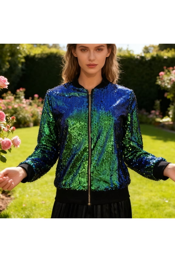Sparkly Sequin Blazer for Women Fashion Glitter Open Front Blazer Jackets Party Jacket V Neck Long Sleeve Cardigan Coat, C XXL