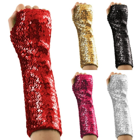YTCAMLO Sparkly Sequin Carnival Gloves for Women and Girls Long Costume Gloves Fingerless Gloves Ealstic Rave Party Fashion Gloves, Black