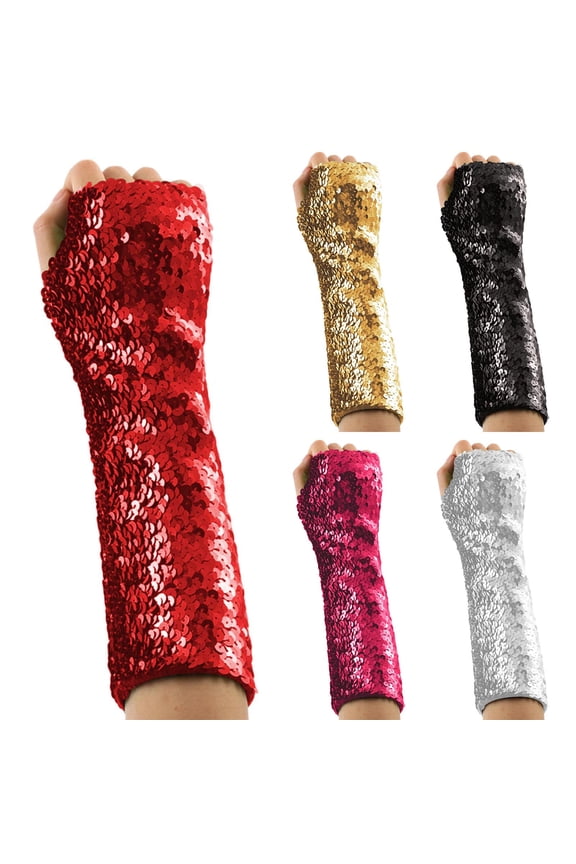 Sparkly Sequin Carnival Gloves for Women and Girls Long Costume Gloves Fingerless Gloves Ealstic Rave Party Fashion Gloves, Silver
