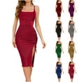 thumbnail image 1 of YTCAMLO Sparkly Sequin Midi Dresses for Women Trendy Spaghetti Strap Party Cocktail Dresses Drawstring Side Split Ruched Bodycon Dress, Gold XXL, 1 of 6