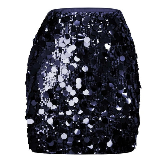 YTCAMLO Sparkly Sequin Mini Skirts for Women Trendy Bodycon Skirts Glitter Shiny Skirt Rave Disco Dance Skirt for Club Night Out Party, Navy XL
