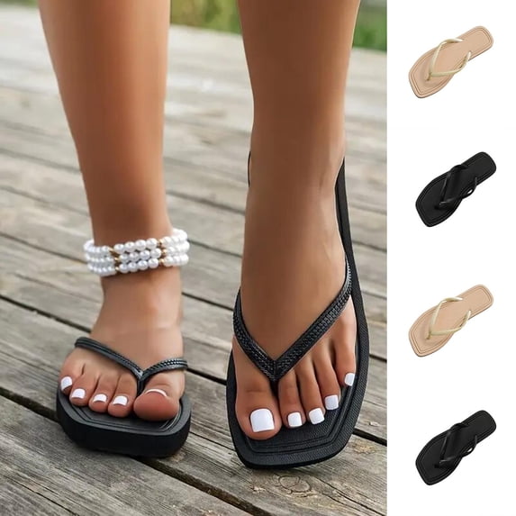 YTCAMLO Square Open Toe Womens Sandals, Summer Fashion Flip Flops, Dressy Comfortable Slip On Beach Vacation Flat Slides