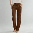 thumbnail image 1 of YTCAMLO Straight Leg Linen Pants for Women Casual Regular Fit Lounge Pants High Waisted Beach Pants with Pockets Drawsting Trousers, Brown L, 1 of 5