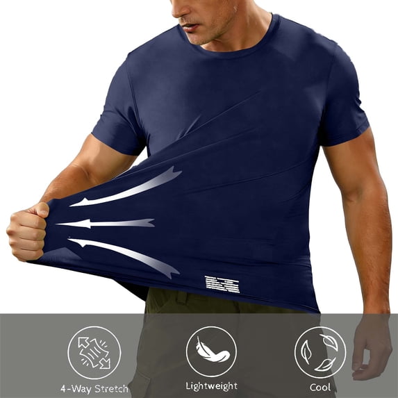 YTCAMLO Stretch Mens Performance Undershirts Casual Oversized Athletic Shirts Moisture Wicking Athletic Shirts Stretchy Basic Tees, Navy XXL