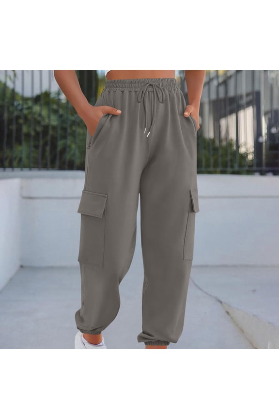Stretchy Cargo Sweatpants for Women Casual Elastic Waist Sweat Pants Baggy Athletic Pants with Pockets Joggers Fall Outfits, Gray S