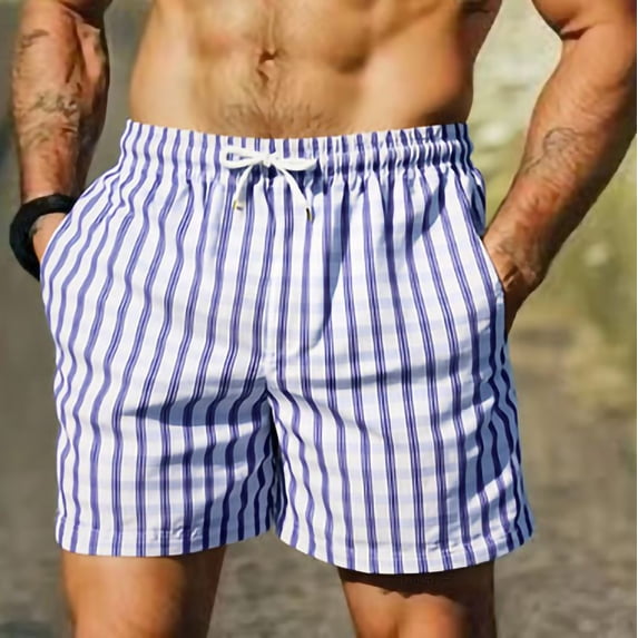 YTCAMLO Striped Men's Classic Swim Trunks, Summer Casual Quick Dry Beach Shorts with Adjustable Drawstring, Vacation Summer Outfits, C L