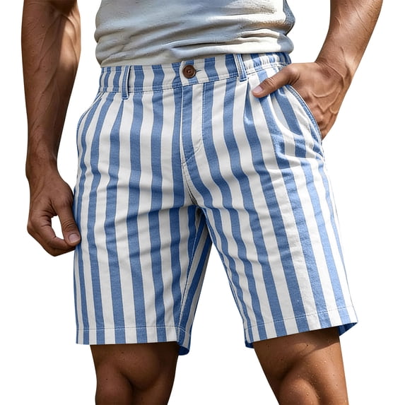 YTCAMLO Striped Summer Shorts for Men Beach Fashion Baggy Flat Front Shorts with Pockets Lightweight Cotton Lounge Shorts