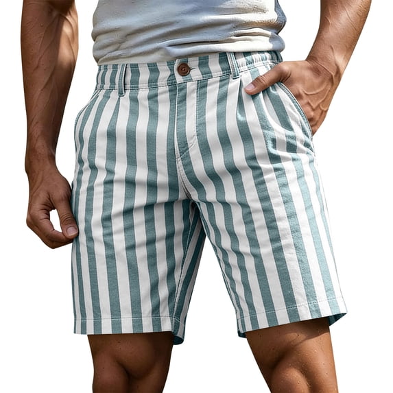 YTCAMLO Striped Summer Shorts for Men Beach Fashion Baggy Flat Front Shorts with Pockets Lightweight Cotton Lounge Shorts