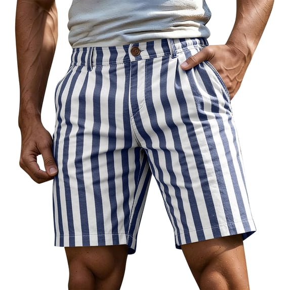YTCAMLO Striped Summer Shorts for Men Beach Fashion Baggy Flat Front Shorts with Pockets Lightweight Cotton Lounge Shorts