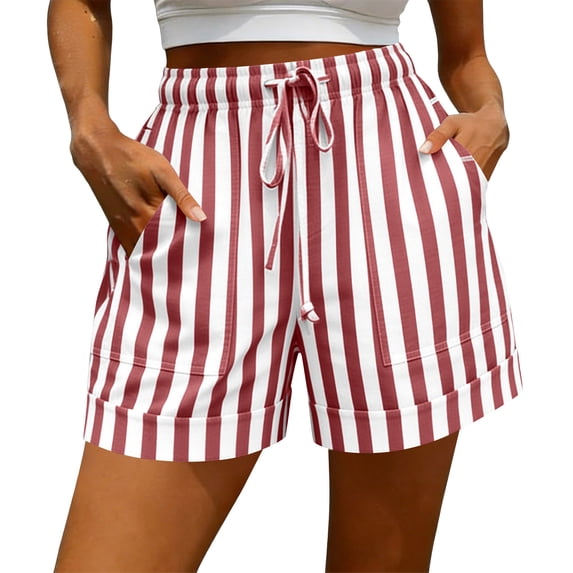 YTCAMLO Striped Womens Wide Leg Shorts Casual Elastic Waist Lounge Shorts with Pockets Drawstring Loose Fit Beach Shorts