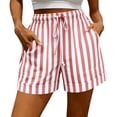 thumbnail image 1 of YTCAMLO Striped Womens Wide Leg Shorts Casual Elastic Waist Lounge Shorts with Pockets Drawstring Loose Fit Beach Shorts, 1 of 7