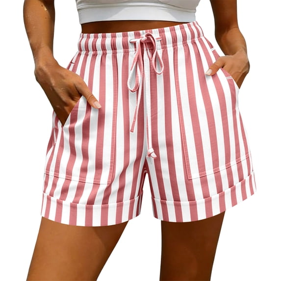 YTCAMLO Striped Womens Wide Leg Shorts Casual Elastic Waist Lounge Shorts with Pockets Drawstring Loose Fit Beach Shorts