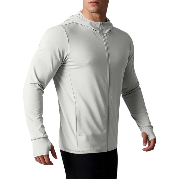 YTCAMLO Sun Protection Hoodies for Men Athletic Breathable Zip Up Jacket with Pockets Quick Dry Long Sleeve Outdoor Shirts for Fishing, Hiking