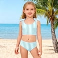 thumbnail image 1 of YTCAMLO Two Piece Girls Bathing Suits Casual Striped Printed Sun Protection Cropped Tops and Boy Shorts Quick Dry Summer Swim Suit, Light Blue 5-6 Years, 1 of 8
