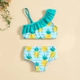 thumbnail image 1 of YTCAMLO Two Piece Girls One Shoulder Swimsuits Summer Trendy Pineapple Pattern High Waisted Bathing Suits Cute Ruffle Beach Swimwear, Mint Green 18-24 Months, 1 of 6