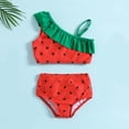 thumbnail image 1 of YTCAMLO Two Piece Girls One Shoulder Swimsuits Summer Trendy Pineapple Pattern High Waisted Bathing Suits Cute Ruffle Beach Swimwear, Red 6-7 Years, 1 of 6
