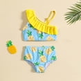 thumbnail image 1 of YTCAMLO Two Piece Girls One Shoulder Swimsuits Summer Trendy Pineapple Pattern High Waisted Bathing Suits Cute Ruffle Beach Swimwear, Yellow 18-24 Months, 1 of 7