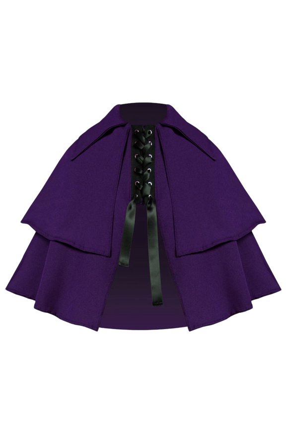 Two Tier Flared Hem Lace Up Front Shoulder Cloak, Medieval Vintage Short Cape Poncho, Soft Comfort Cape Wraps