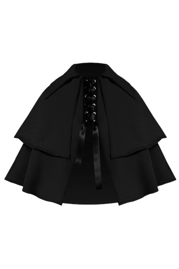 Two Tier Flared Hem Lace Up Front Shoulder Cloak, Medieval Vintage Short Cape Poncho, Soft Comfort Cape Wraps