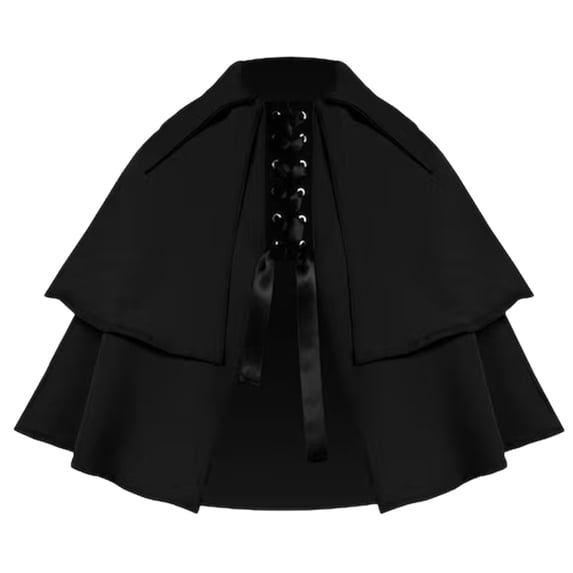 YTCAMLO Two Tier Flared Hem Lace Up Front Shoulder Cloak, Medieval Vintage Short Cape Poncho, Soft Comfort Cape Wraps