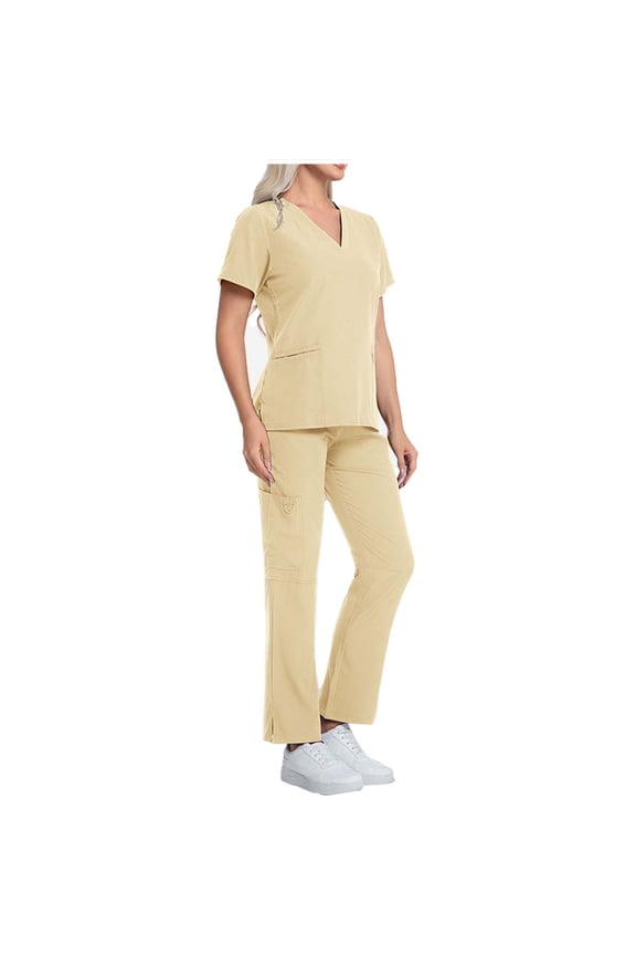V Neck Scrub Sets for Women Regular Fit Medical Scrubs Top and Side Split Pants with Pockets Cool Nursing Uniform Workwear