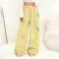 thumbnail image 1 of YTCAMLO Valentine's Day Womens Pajama Pants Casual Heart Printed Wide Leg Pj Pants Elastic Waisted Warm Bottoms Fuzzy Plush Loungewear, Yellow2 XXL, 1 of 7