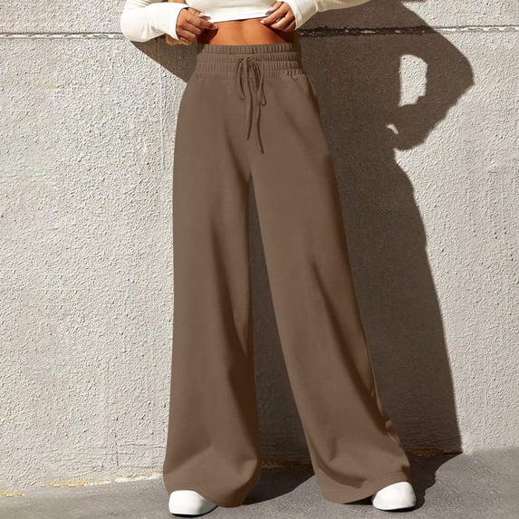 YTCAMLO Wide Leg Sweat Pants for Women Casual High Waisted Pajamas Pants Baggy Lounge Pants with Pockets Stretchy Workout Pants, Brown M