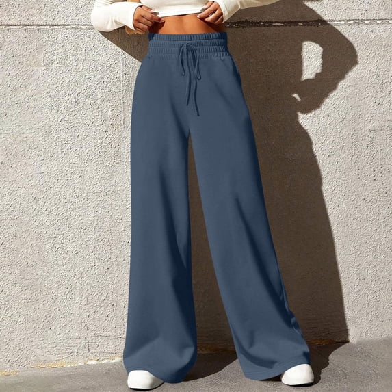 YTCAMLO Wide Leg Sweat Pants for Women Casual High Waisted Pajamas Pants Baggy Lounge Pants with Pockets Stretchy Workout Pants, Navy XL