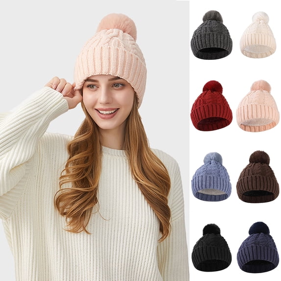 YTCAMLO Winter Hat Soft Knit Beanie Hat Warm Fleece Lined Knitted Soft Ski Cuff Cap Thick Cable Knit Cap