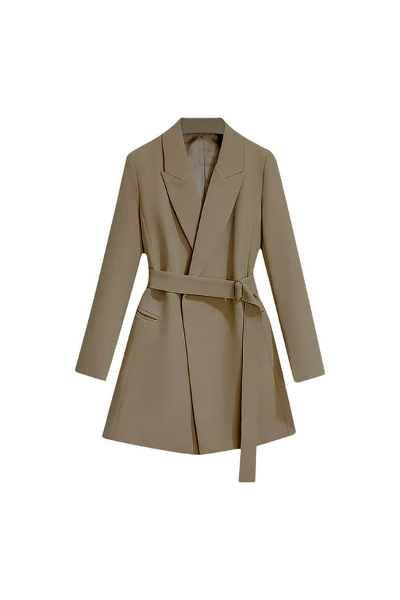 Women's Long Double-Breasted Trench Coat with Belt Classic Lapel Overcoat Belted Slim Outerwear Coat