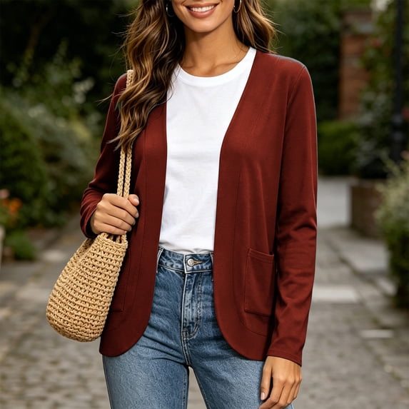 YTCAMLO Women's Long Sleeve Cardigan Summer Casual Open Front Thin Cardigans with Pockets Flowy Loose Fit Classic Sweaters