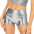 thumbnail image 1 of YTCAMLO Women's Metallic Booty Shorts Fashion High Waisted Rave Shorts Shiny Nightout Disco Dance Bottoms Costume Hot Pants Clubwear, Silver XL, 1 of 6
