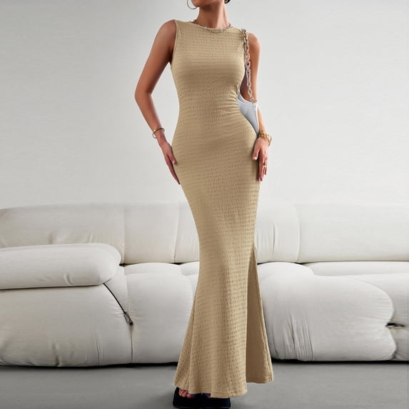 YTCAMLO Women's Sleeveless Bodycon Maxi Dress Elegant Stretchy Crew Neck Long Dress Going Out Cocktail Dress for Club Party Wedding