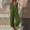 thumbnail image 1 of YTCAMLO Womens Button Down Jumpsuits Casual Loose Fit Sleeveless Wide Legs Rompers Lightweight Summer Cotton Linen Overalls, 1 of 8