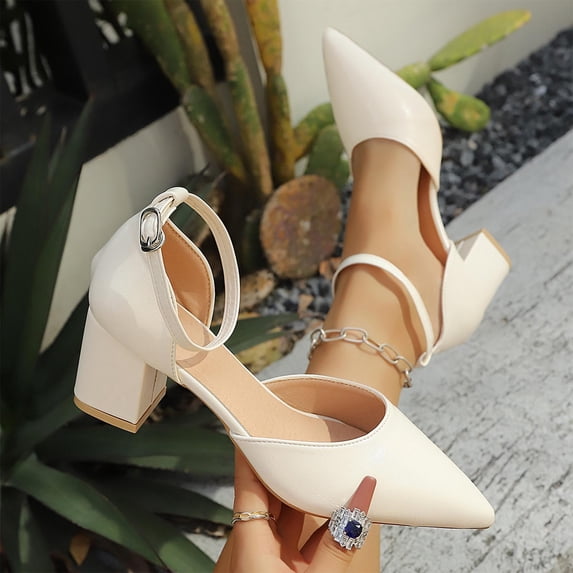 YTCAMLO Womens Chunky Low Heels Fashion Pointed Toe Block Heel Pumps with Ankle Strap Wedding Bridal Business Dress Shoes