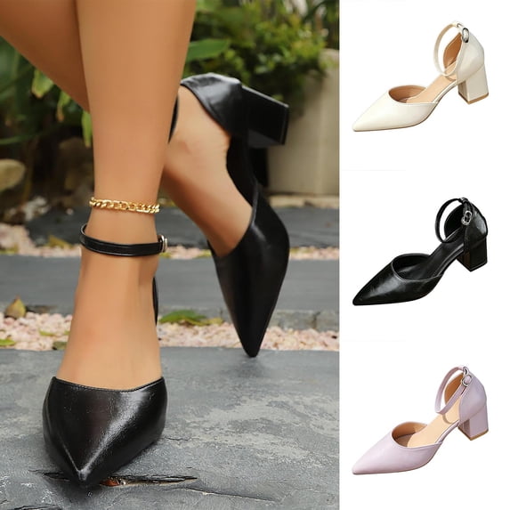 YTCAMLO Womens Chunky Low Heels Fashion Pointed Toe Block Heel Pumps with Ankle Strap Wedding Bridal Business Dress Shoes