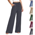 thumbnail image 1 of YTCAMLO Womens Cotton Pants Elastic High Waist Casual Palazzo Trousers with Pockets Casual Lightweight Breathable Flowy Wide Leg Pants, 1 of 9